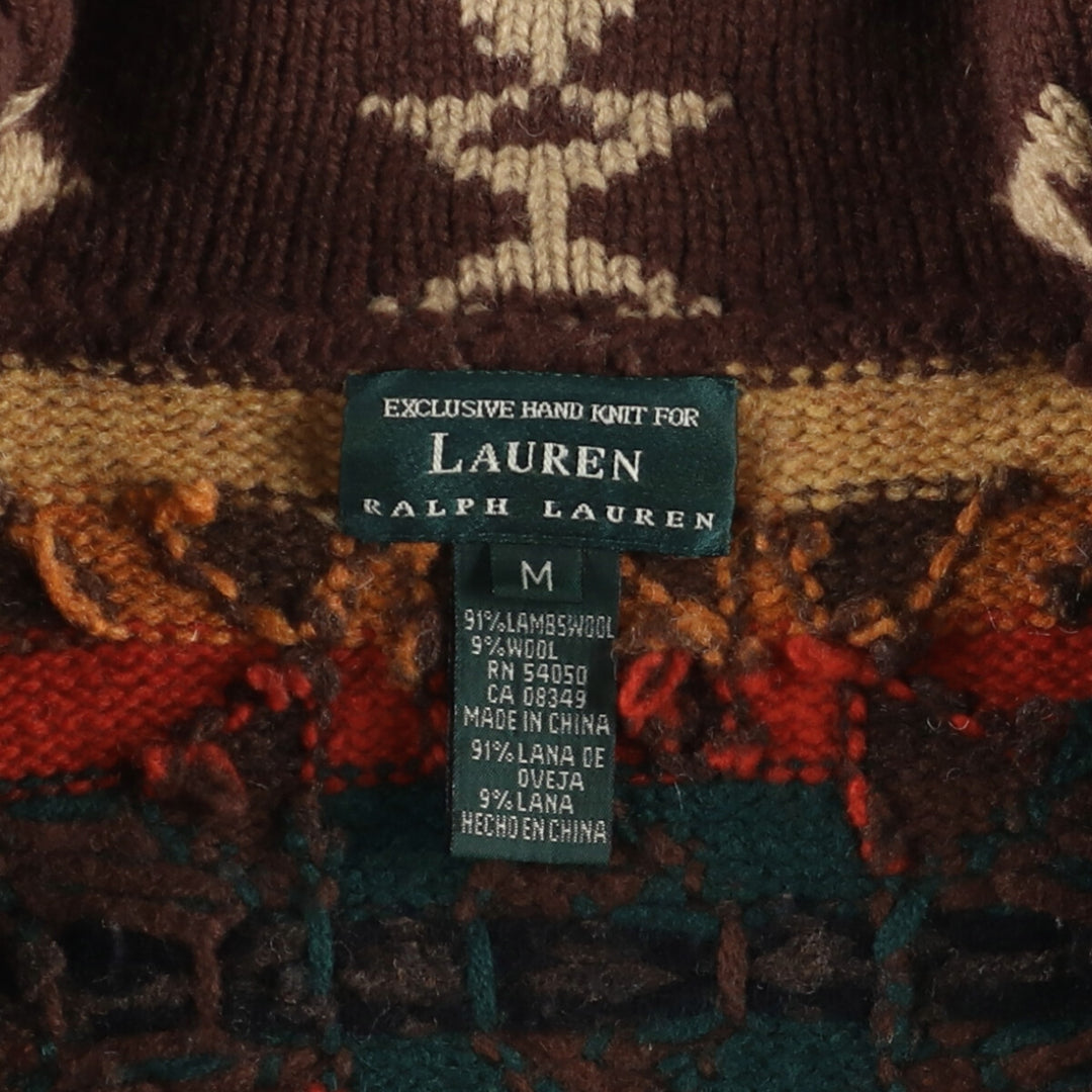 90'S Ralph Lauren Native Pattern Hand Knit Shawl Collar Wool Knit Cardigan Gown Men's M Size /eva003305