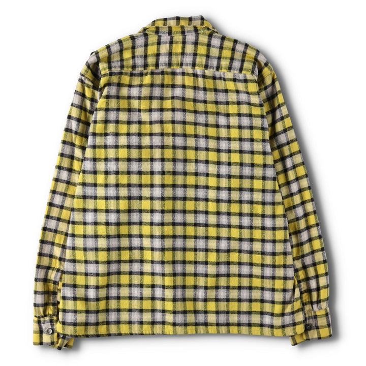 1950s-60'S Sears Pilgrim Check Pattern Open Collar Long Sleeve Heavy Flannel Check Shirt Box Shirt Men's Size L (approx.) unclear yellow type Vintage Second Hand