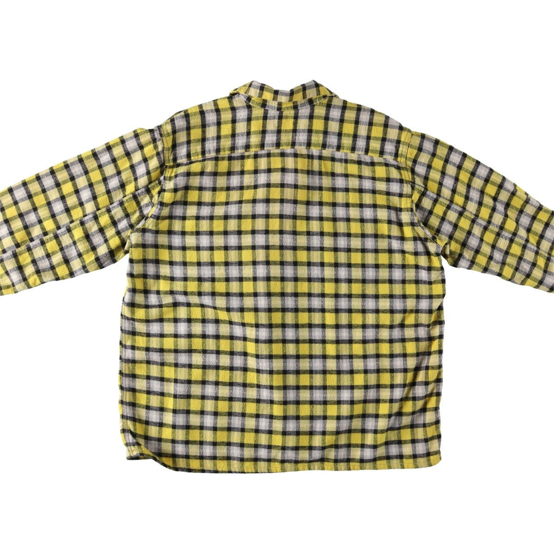 1950s-60'S Sears Pilgrim Check Pattern Open Collar Long Sleeve Heavy Flannel Check Shirt Box Shirt Men's Size L (approx.) unclear yellow type Vintage Second Hand