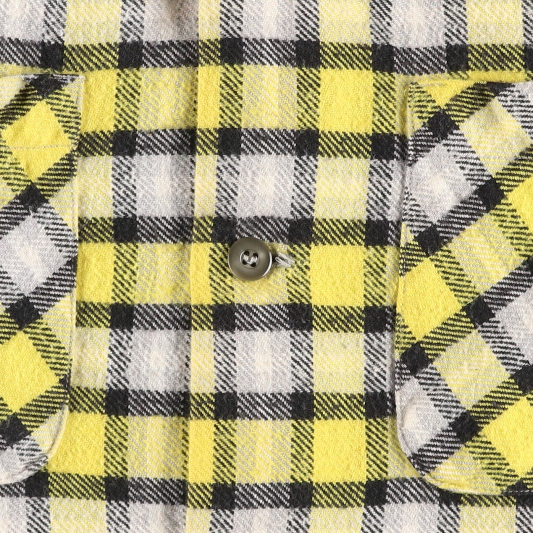 1950s-60'S Sears Pilgrim Check Pattern Open Collar Long Sleeve Heavy Flannel Check Shirt Box Shirt Men's Size L (approx.) unclear yellow type Vintage Second Hand