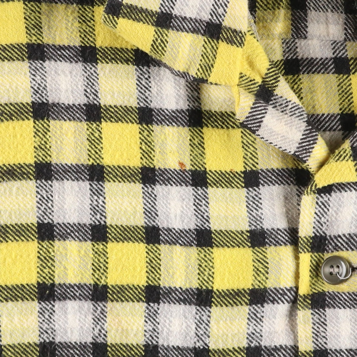 1950s-60'S Sears Pilgrim Check Pattern Open Collar Long Sleeve Heavy Flannel Check Shirt Box Shirt Men's Size L (approx.) unclear yellow type Vintage Second Hand