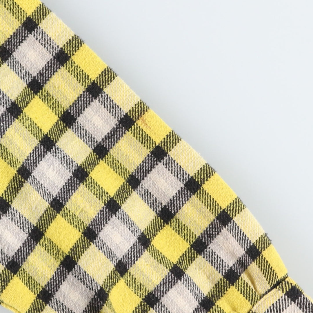 1950s-60'S Sears Pilgrim Check Pattern Open Collar Long Sleeve Heavy Flannel Check Shirt Box Shirt Men's Size L (approx.) unclear yellow type Vintage Second Hand