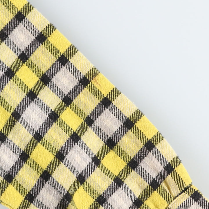 1950s-60'S Sears Pilgrim Check Pattern Open Collar Long Sleeve Heavy Flannel Check Shirt Box Shirt Men's Size L (approx.) unclear yellow type Vintage Second Hand