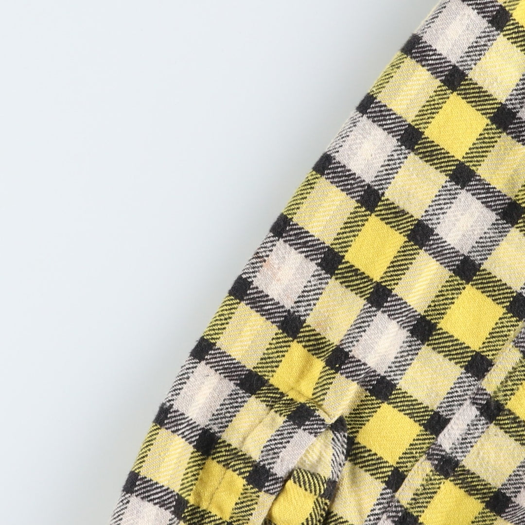 1950s-60'S Sears Pilgrim Check Pattern Open Collar Long Sleeve Heavy Flannel Check Shirt Box Shirt Men's Size L (approx.) unclear yellow type Vintage Second Hand