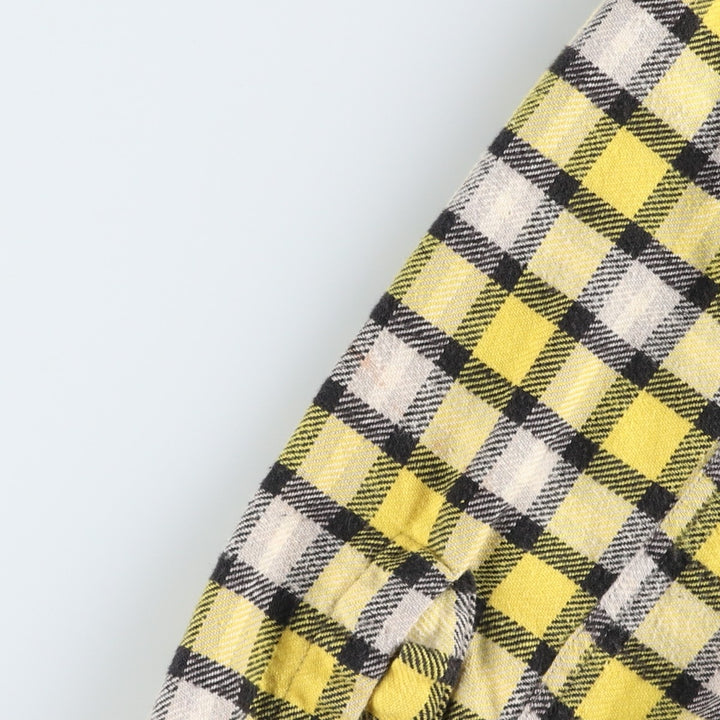 1950s-60'S Sears Pilgrim Check Pattern Open Collar Long Sleeve Heavy Flannel Check Shirt Box Shirt Men's Size L (approx.) unclear yellow type Vintage Second Hand