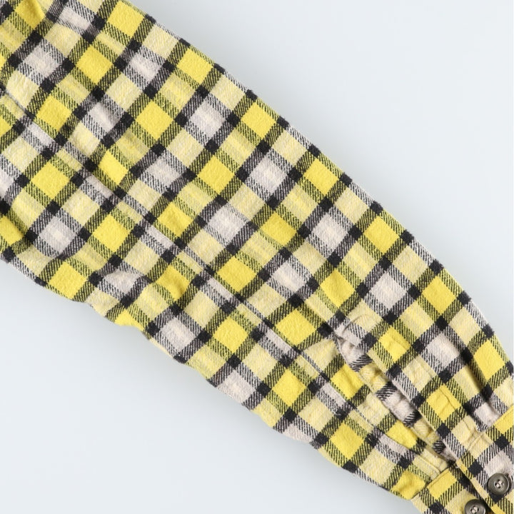 1950s-60'S Sears Pilgrim Check Pattern Open Collar Long Sleeve Heavy Flannel Check Shirt Box Shirt Men's Size L (approx.) unclear yellow type Vintage Second Hand