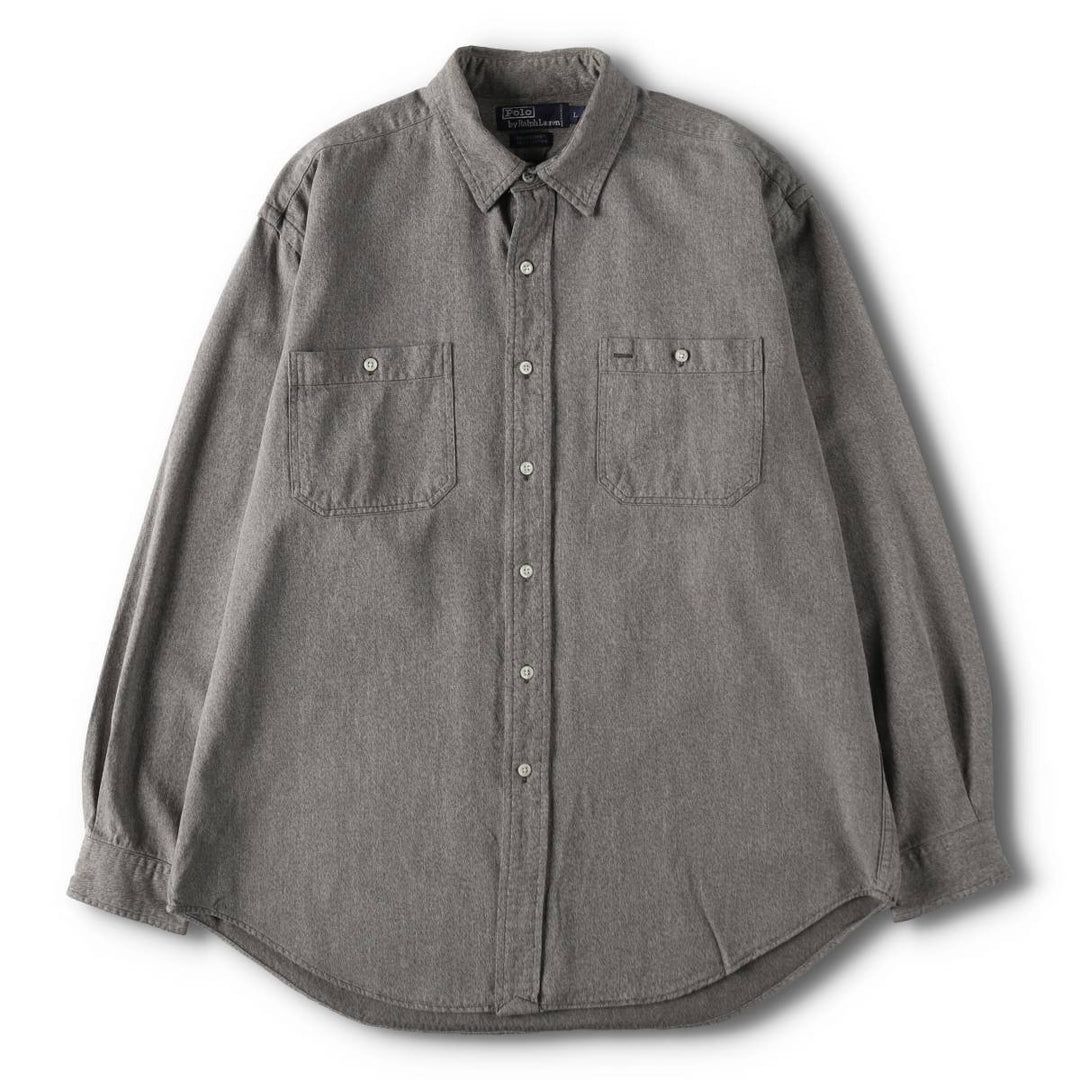 Ralph Lauren POLO by Ralph Lauren WORKSHIRT Long-Sleeve Work Shirt, Men's Size L (approx.) cotton gray type Vintage Second Hand