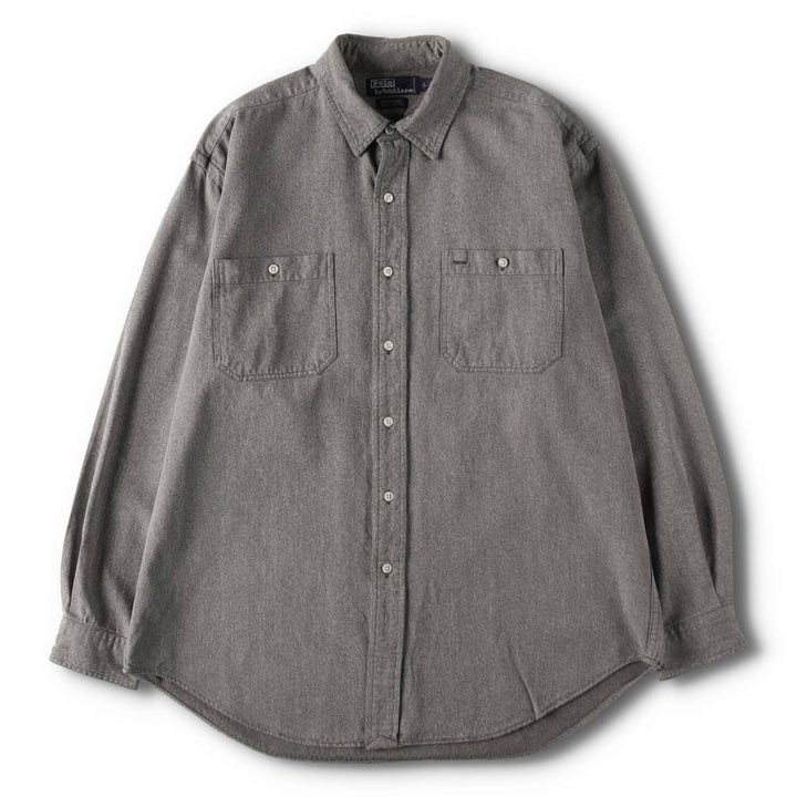 Ralph Lauren POLO by Ralph Lauren WORKSHIRT Long-Sleeve Work Shirt, Men's Size L (approx.) cotton gray type Vintage Second Hand