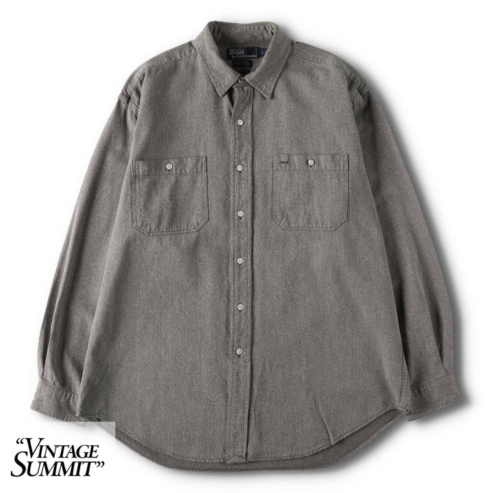 Ralph Lauren POLO by Ralph Lauren WORKSHIRT Long-Sleeve Work Shirt, Men's Size L (approx.) cotton gray type Vintage Second Hand