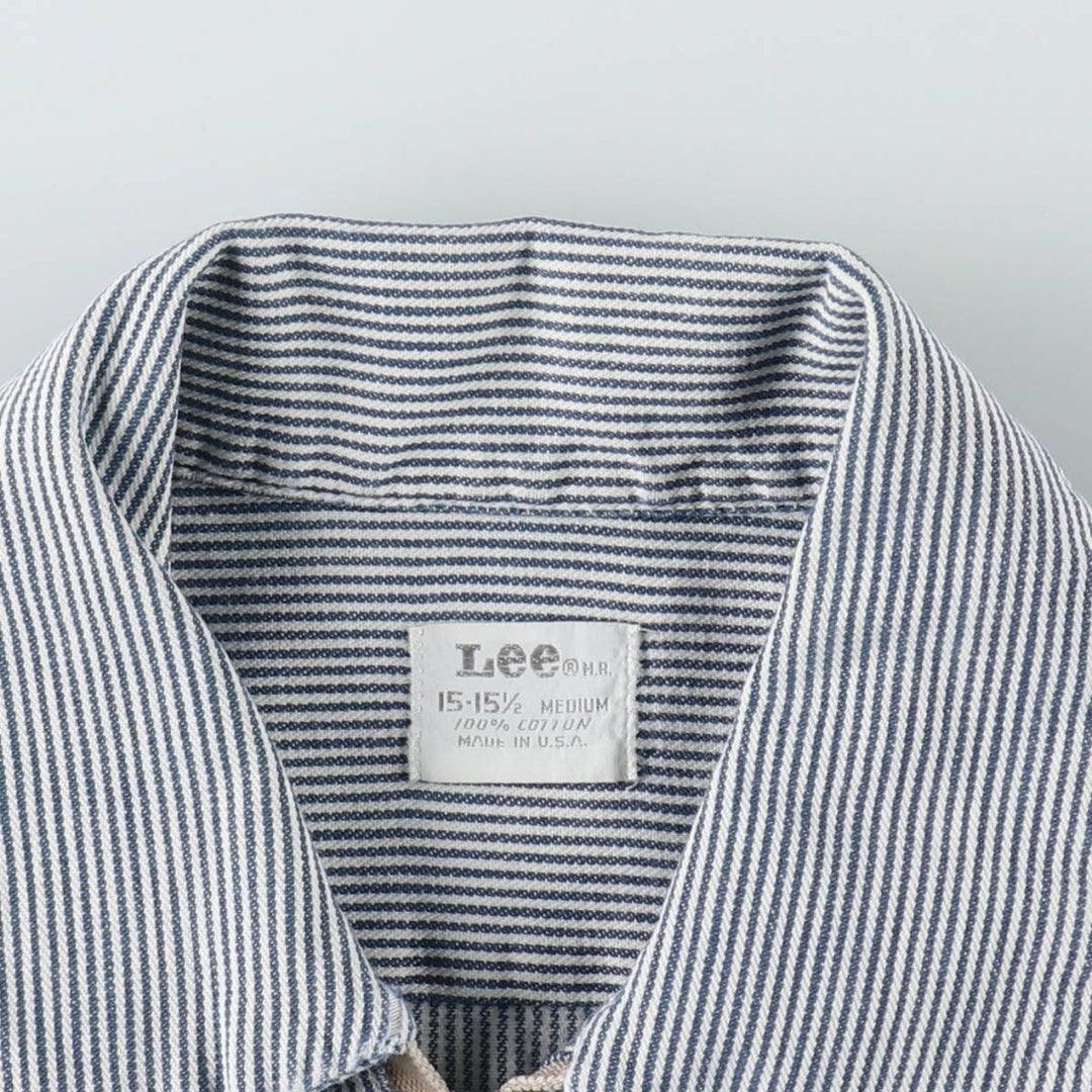 1950s-1960'S Lee Stripe Pattern Half-Zip Pullover Long-Sleeve Work Shirt, Made in USA, Men's Size M (Equivalent), Vintage cotton navy blue type Vintage Second Hand