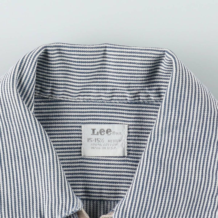 1950s-1960'S Lee Stripe Pattern Half-Zip Pullover Long-Sleeve Work Shirt, Made in USA, Men's Size M (Equivalent), Vintage cotton navy blue type Vintage Second Hand