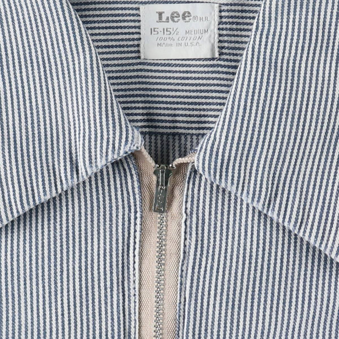 1950s-1960'S Lee Stripe Pattern Half-Zip Pullover Long-Sleeve Work Shirt, Made in USA, Men's Size M (Equivalent), Vintage cotton navy blue type Vintage Second Hand