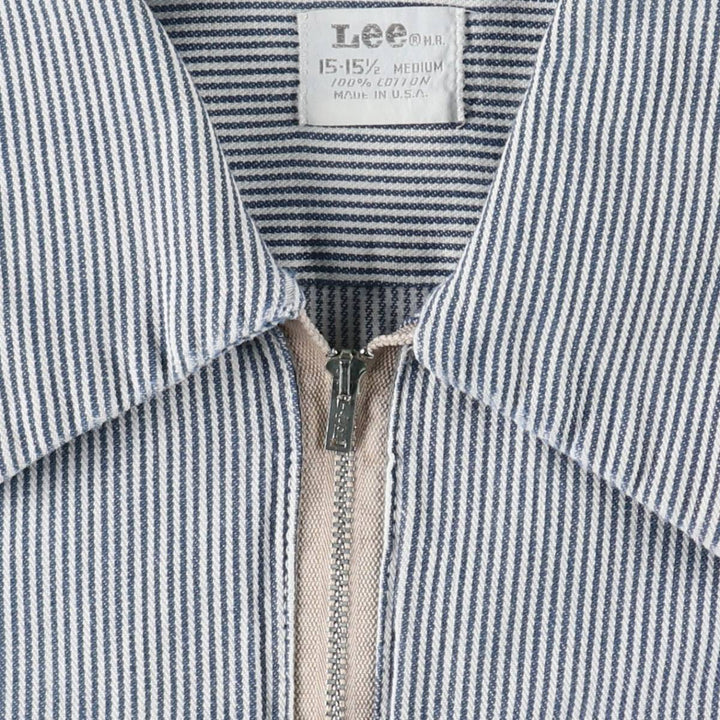 1950s-1960'S Lee Stripe Pattern Half-Zip Pullover Long-Sleeve Work Shirt, Made in USA, Men's Size M (Equivalent), Vintage cotton navy blue type Vintage Second Hand