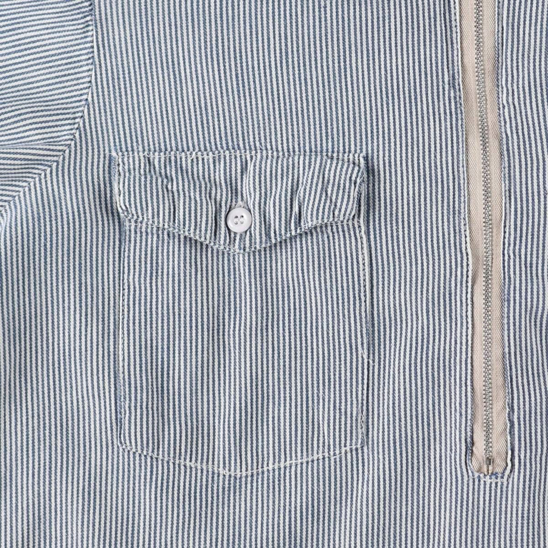 1950s-1960'S Lee Stripe Pattern Half-Zip Pullover Long-Sleeve Work Shirt, Made in USA, Men's Size M (Equivalent), Vintage cotton navy blue type Vintage Second Hand