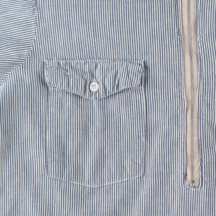 1950s-1960'S Lee Stripe Pattern Half-Zip Pullover Long-Sleeve Work Shirt, Made in USA, Men's Size M (Equivalent), Vintage cotton navy blue type Vintage Second Hand