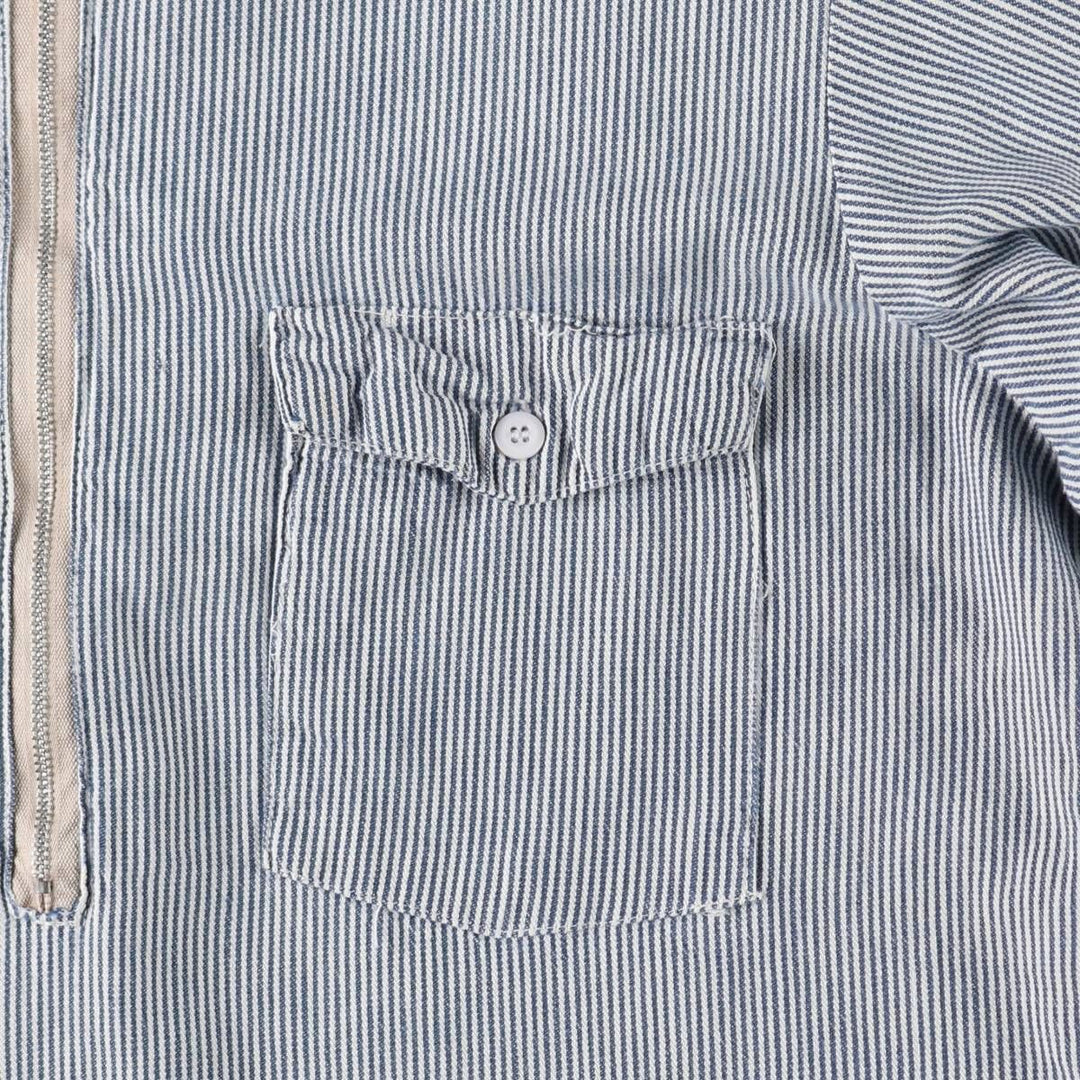 1950s-1960'S Lee Stripe Pattern Half-Zip Pullover Long-Sleeve Work Shirt, Made in USA, Men's Size M (Equivalent), Vintage cotton navy blue type Vintage Second Hand