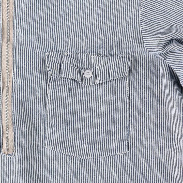 1950s-1960'S Lee Stripe Pattern Half-Zip Pullover Long-Sleeve Work Shirt, Made in USA, Men's Size M (Equivalent), Vintage cotton navy blue type Vintage Second Hand