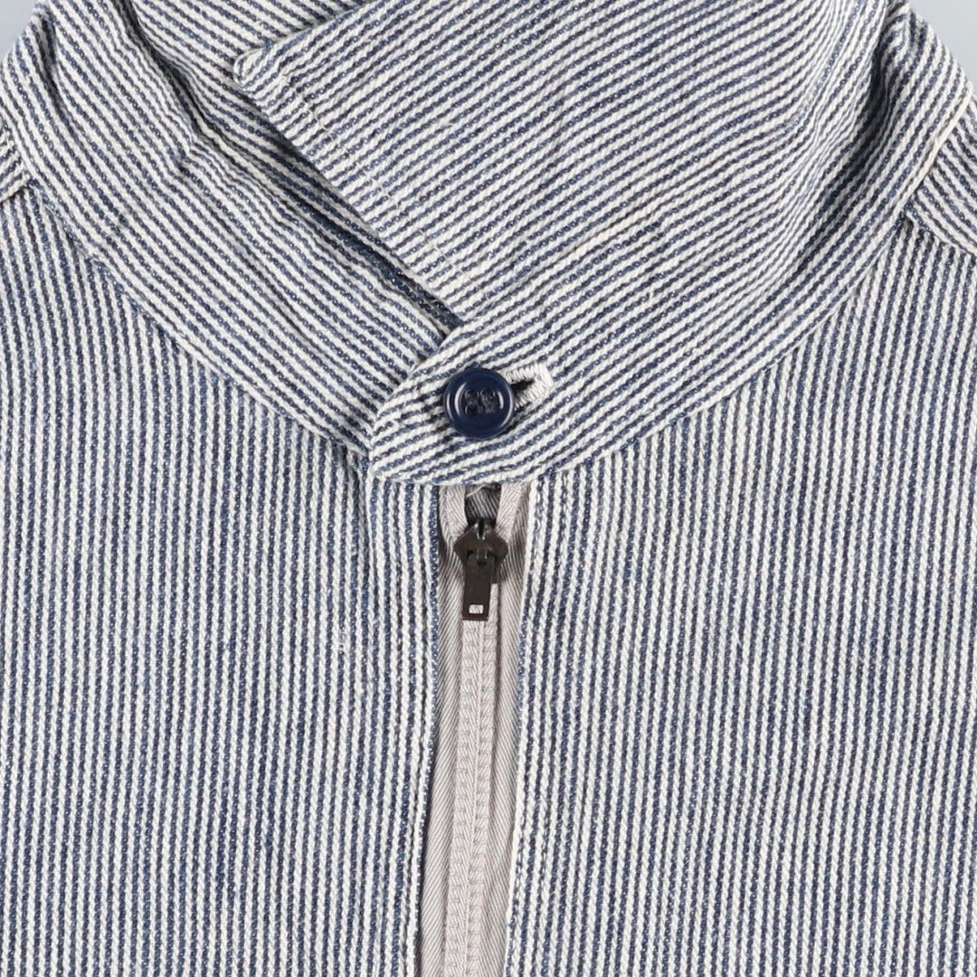 1950'S Penney's PAY DAY Stripe Pattern Half-Zip Pullover Long-Sleeve Work Shirt (Men's Size M) unclear navy blue type Vintage Second Hand