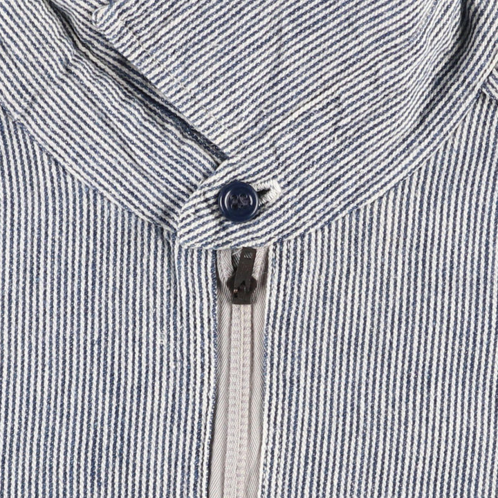 1950'S Penney's PAY DAY Stripe Pattern Half-Zip Pullover Long-Sleeve Work Shirt (Men's Size M) unclear navy blue type Vintage Second Hand