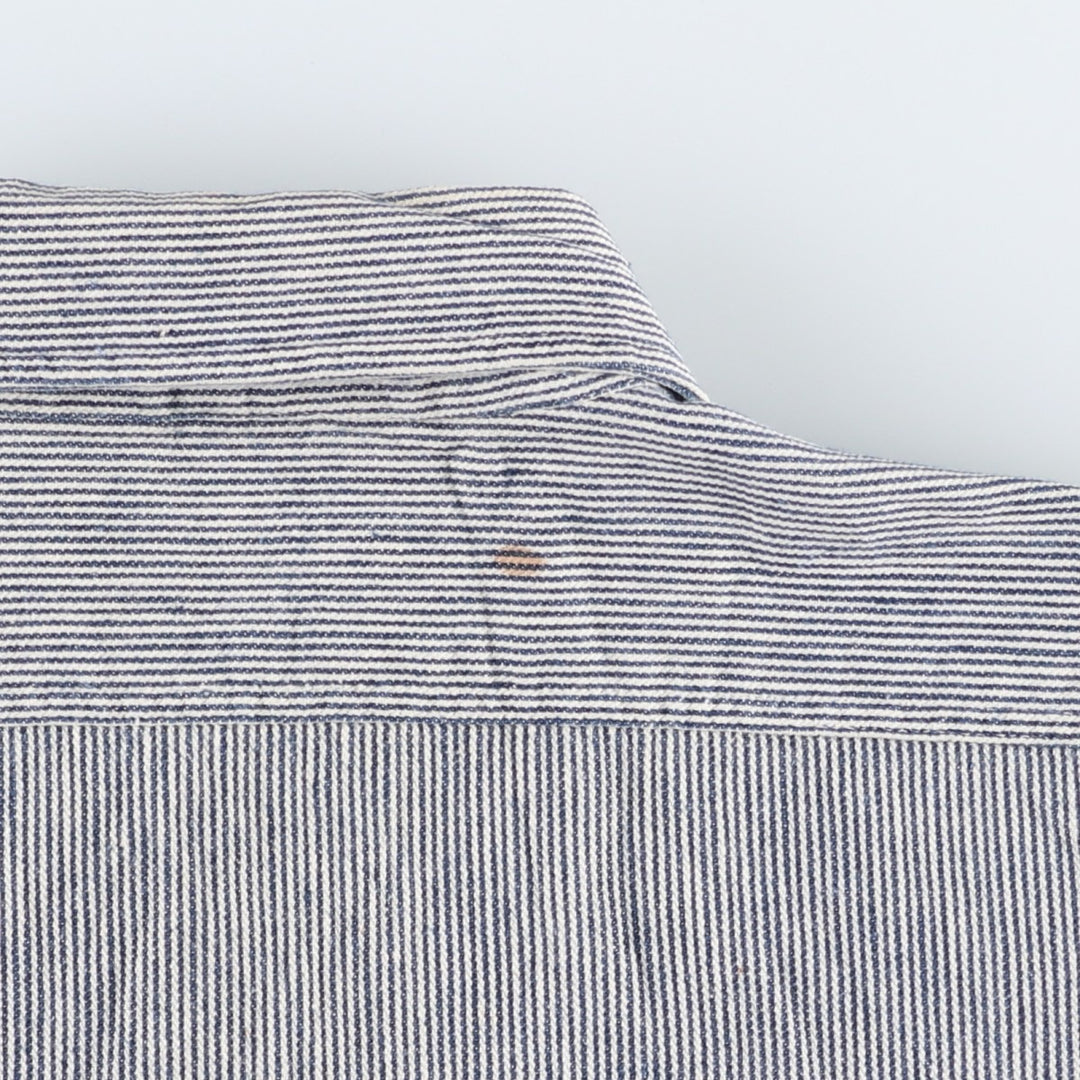 1950'S Penney's PAY DAY Stripe Pattern Half-Zip Pullover Long-Sleeve Work Shirt (Men's Size M) unclear navy blue type Vintage Second Hand