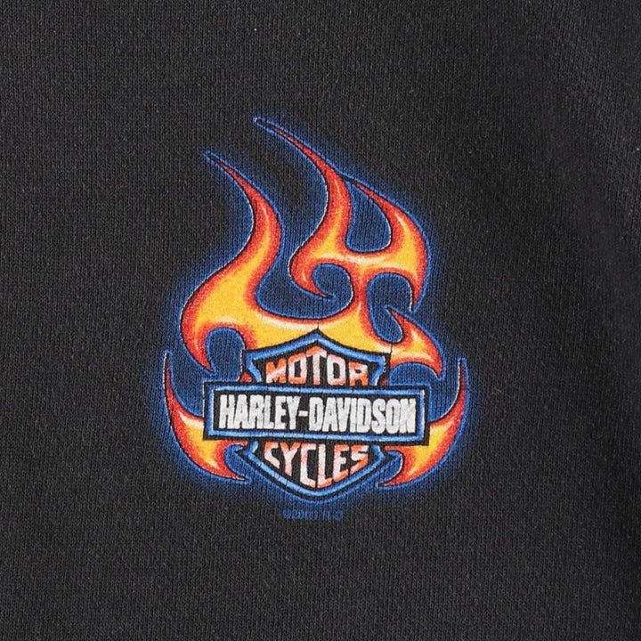 2000'S Lee Harley-Davidson Fire Pattern Full-Zip Sweatshirt Hoodie (Men's Size L) cotton black type Vintage Second Hand