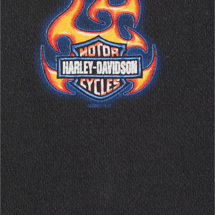 2000'S Lee Harley-Davidson Fire Pattern Full-Zip Sweatshirt Hoodie (Men's Size L) cotton black type Vintage Second Hand