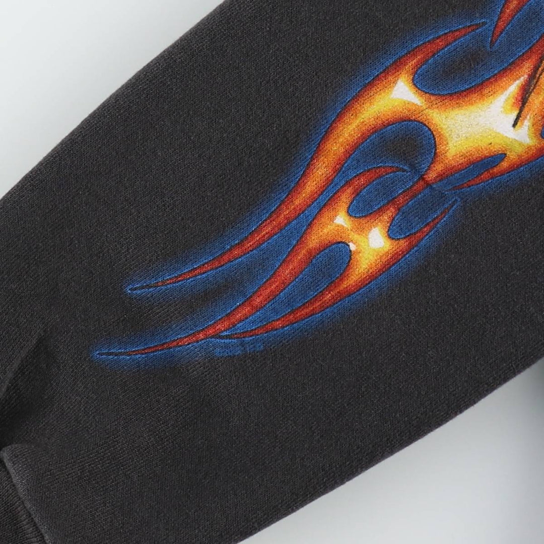 2000'S Lee Harley-Davidson Fire Pattern Full-Zip Sweatshirt Hoodie (Men's Size L) cotton black type Vintage Second Hand