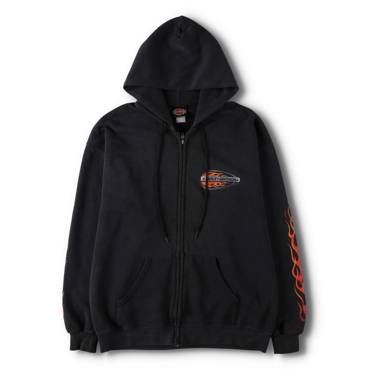 90'S Harley-Davidson Fire Pattern Full-Zip Sweatshirt Hoodie, Men's Size L (Equivalent), Vintage unclear black type Vintage Second Hand