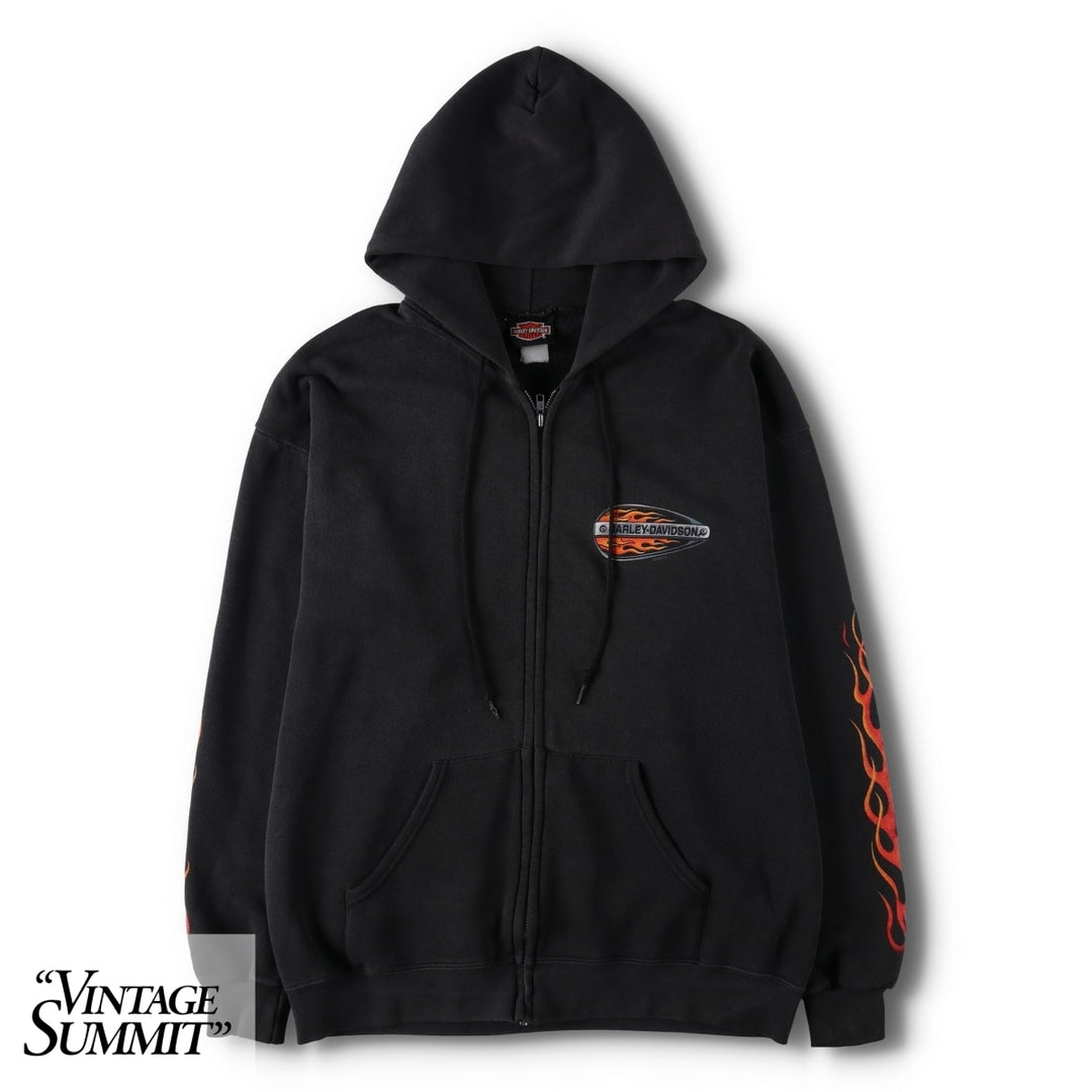 90'S Harley-Davidson Fire Pattern Full-Zip Sweatshirt Hoodie, Men's Size L (Equivalent), Vintage unclear black type Vintage Second Hand