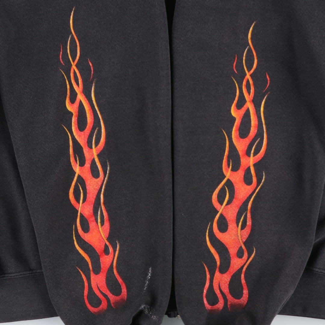 90'S Harley-Davidson Fire Pattern Full-Zip Sweatshirt Hoodie, Men's Size L (Equivalent), Vintage unclear black type Vintage Second Hand