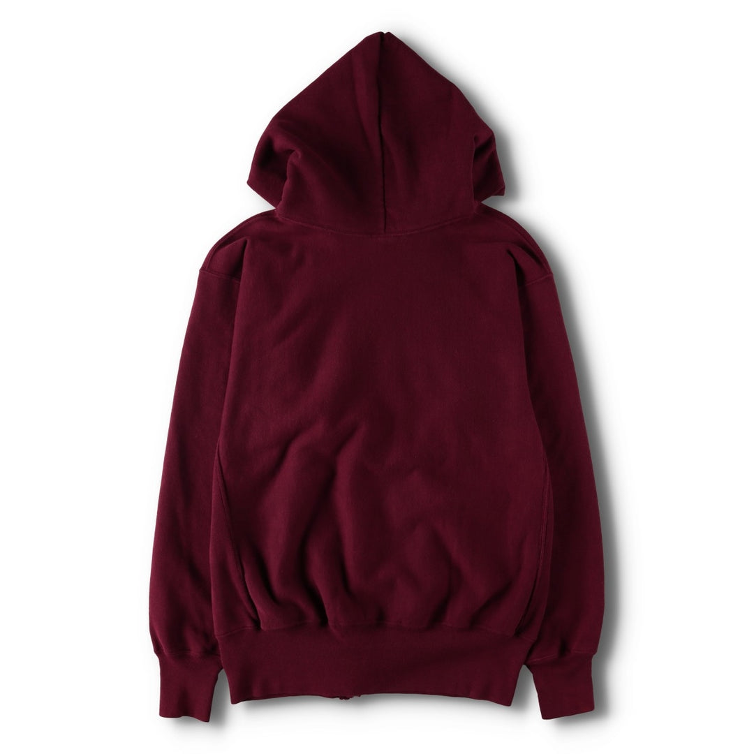90'S Champion Reverse Weave embroidered tag full-zip sweatshirt hoodie, made in USA, men's size XL equivalent. cotton burgundy type Vintage Second Hand