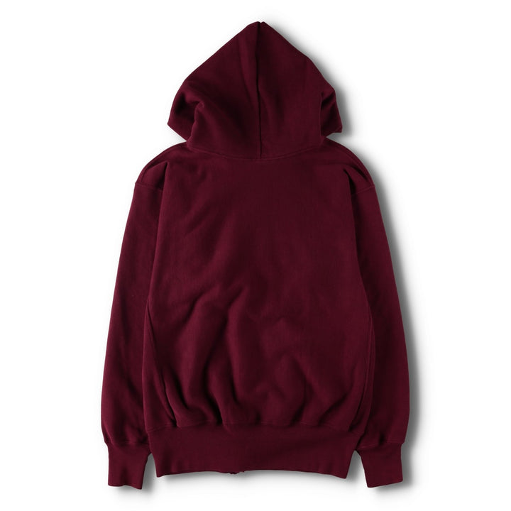 90'S Champion Reverse Weave embroidered tag full-zip sweatshirt hoodie, made in USA, men's size XL equivalent. cotton burgundy type Vintage Second Hand