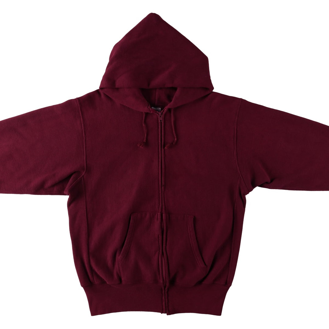 90'S Champion Reverse Weave embroidered tag full-zip sweatshirt hoodie, made in USA, men's size XL equivalent. cotton burgundy type Vintage Second Hand