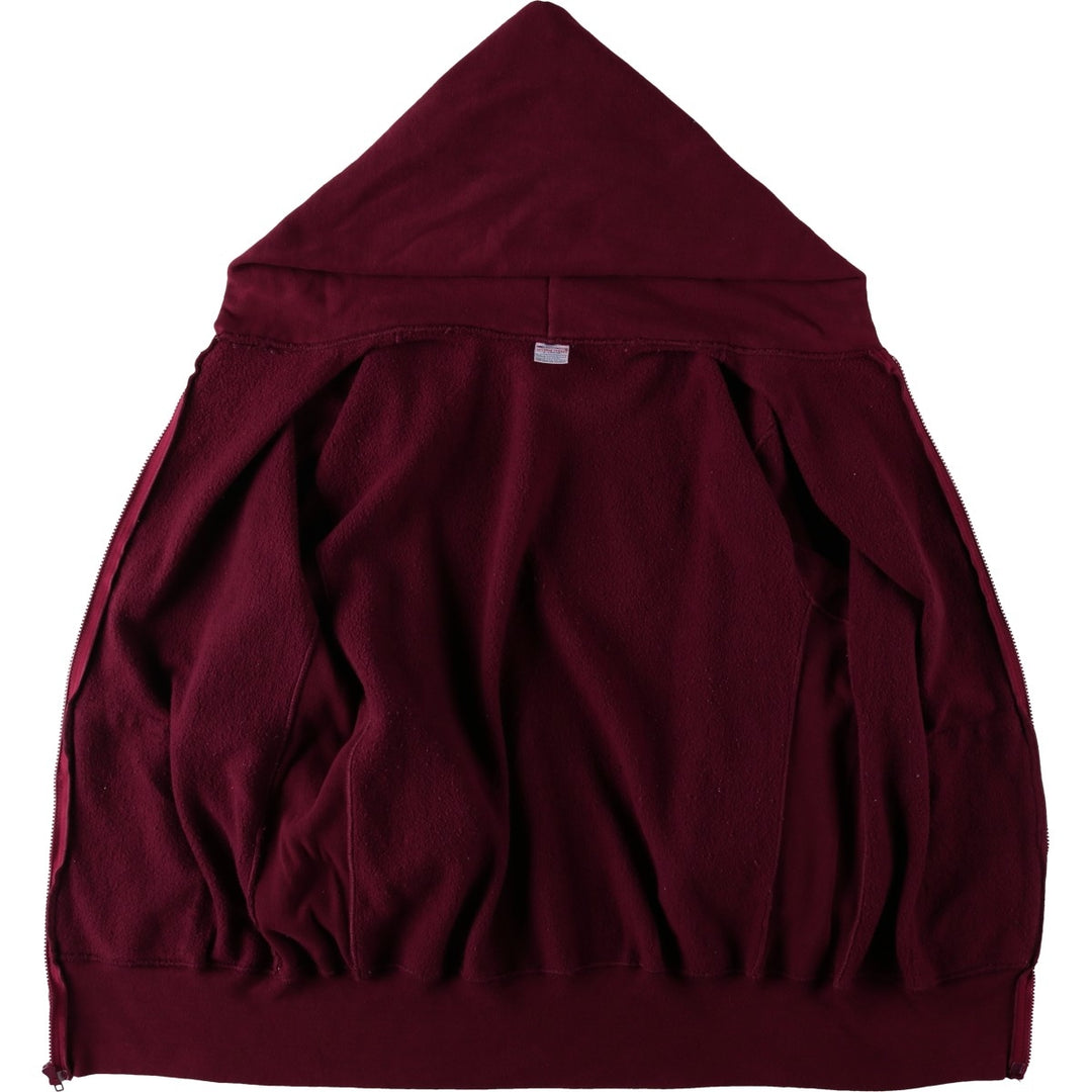 90'S Champion Reverse Weave embroidered tag full-zip sweatshirt hoodie, made in USA, men's size XL equivalent. cotton burgundy type Vintage Second Hand