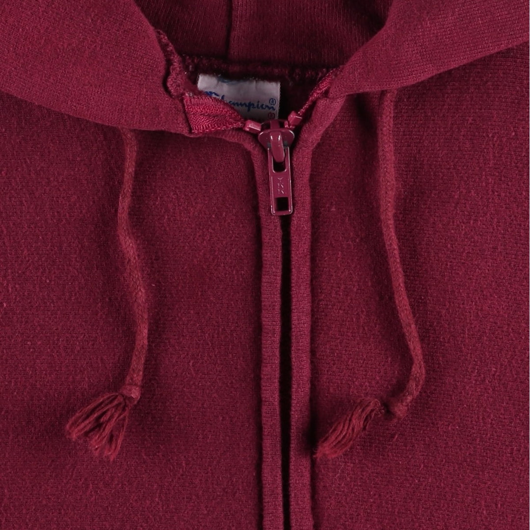 90'S Champion Reverse Weave embroidered tag full-zip sweatshirt hoodie, made in USA, men's size XL equivalent. cotton burgundy type Vintage Second Hand