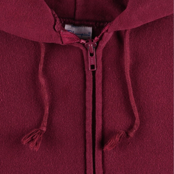 90'S Champion Reverse Weave embroidered tag full-zip sweatshirt hoodie, made in USA, men's size XL equivalent. cotton burgundy type Vintage Second Hand
