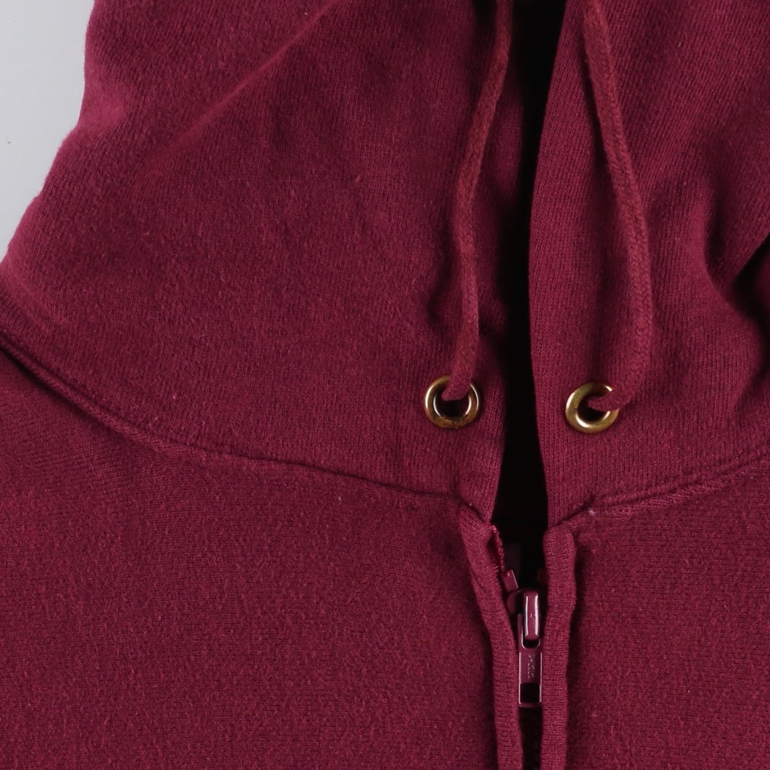 90'S Champion Reverse Weave embroidered tag full-zip sweatshirt hoodie, made in USA, men's size XL equivalent. cotton burgundy type Vintage Second Hand