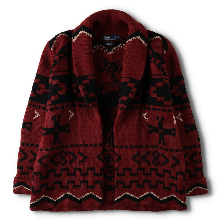90'S Ralph Lauren all-over print hand-knit shawl collar wool knit cardigan gown, men's size M /eva003453
