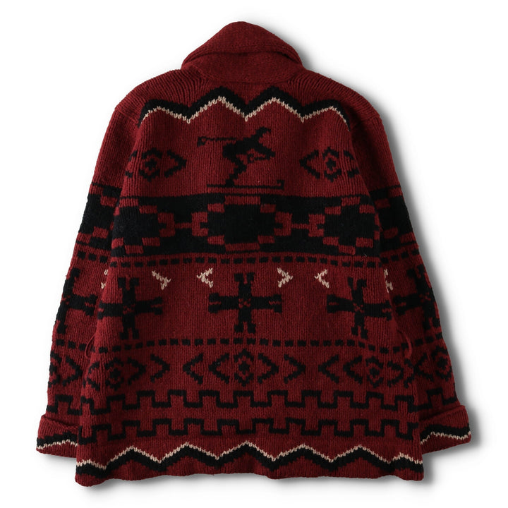 90'S Ralph Lauren all-over print hand-knit shawl collar wool knit cardigan gown, men's size M /eva003453