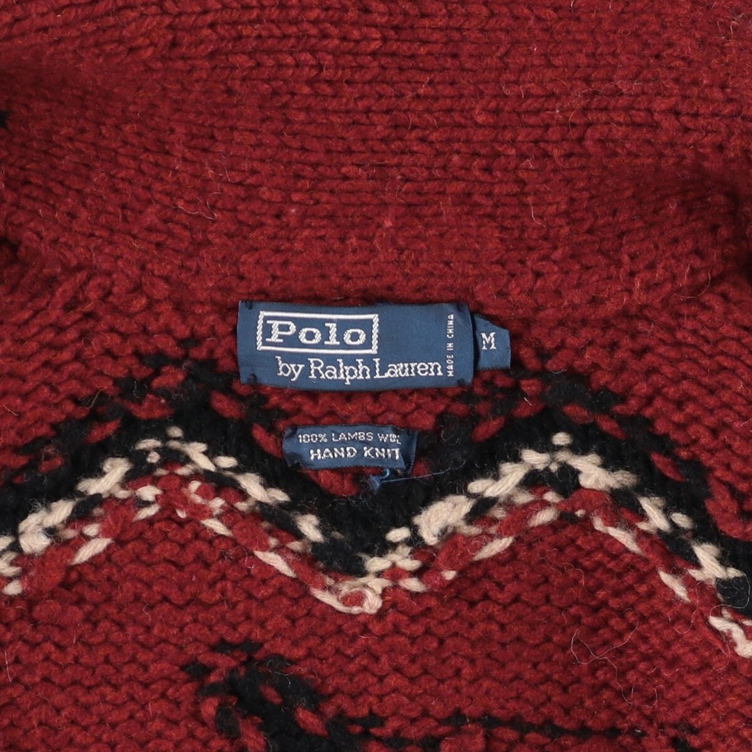 90'S Ralph Lauren all-over print hand-knit shawl collar wool knit cardigan gown, men's size M /eva003453