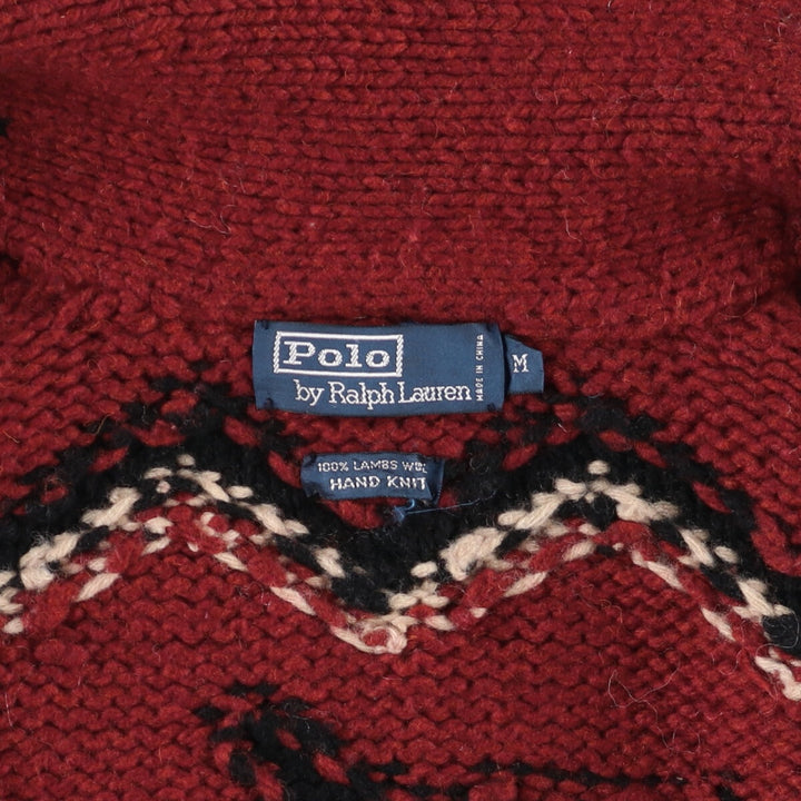 90'S Ralph Lauren all-over print hand-knit shawl collar wool knit cardigan gown, men's size M /eva003453