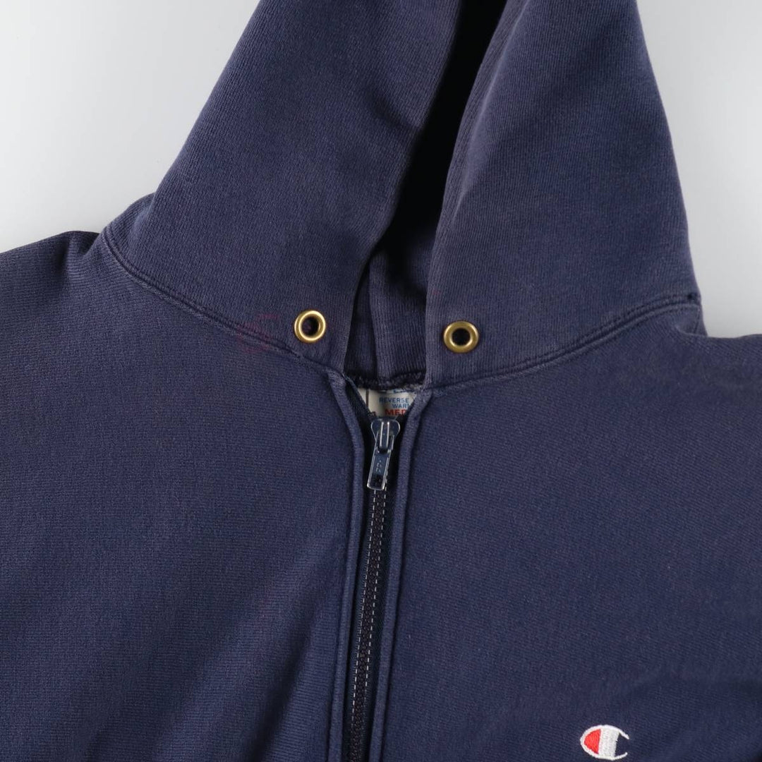 80'S Champion Reverse Weave Tricot Tag Sweat Full Zip Hoodie Made in USA Men's M Vintage cotton navy blue type Vintage Second Hand