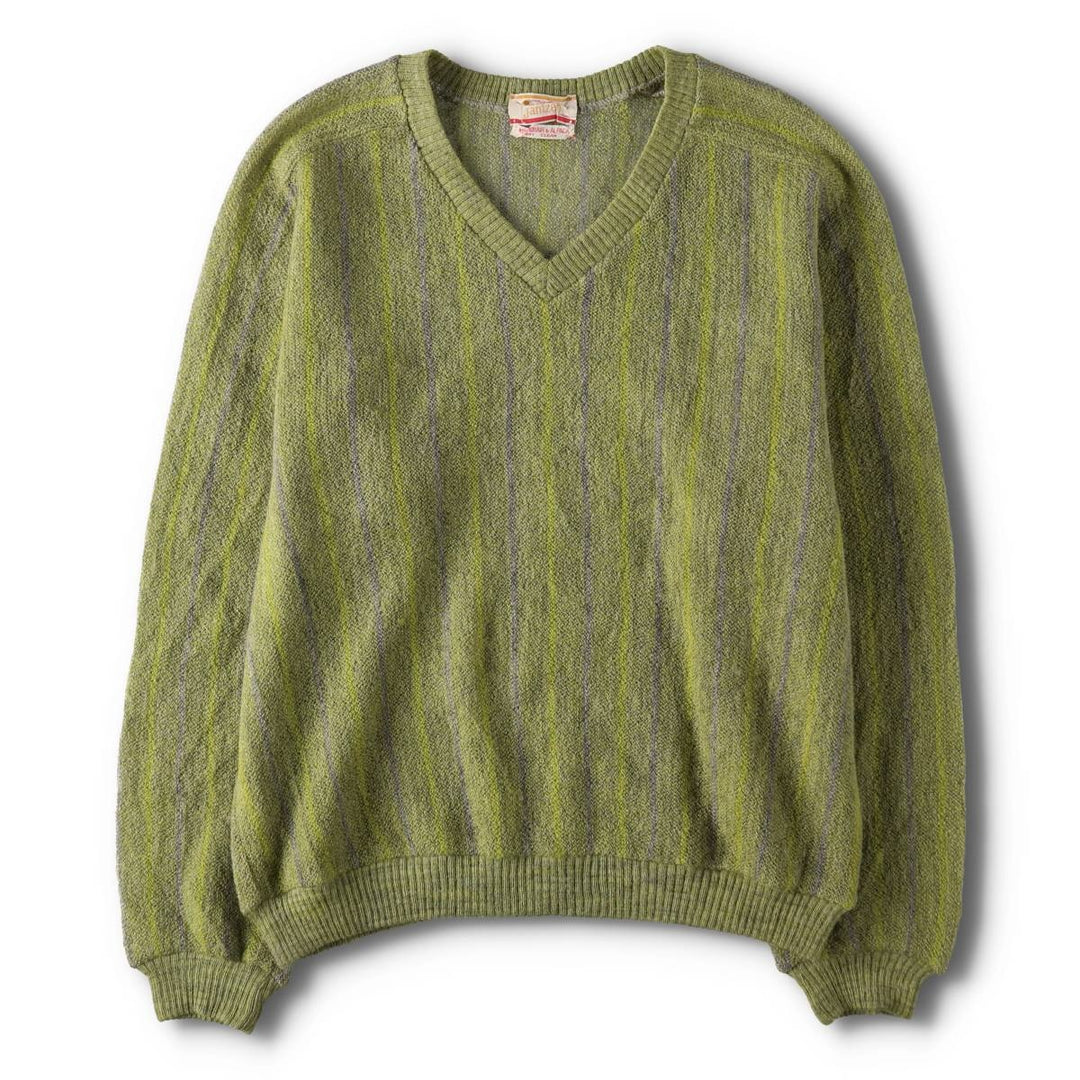 60s-70'S Jantzen Stripe Pattern V-neck Mohair Knit Sweater Made in Canada Men's L Size Vintage /eva003487