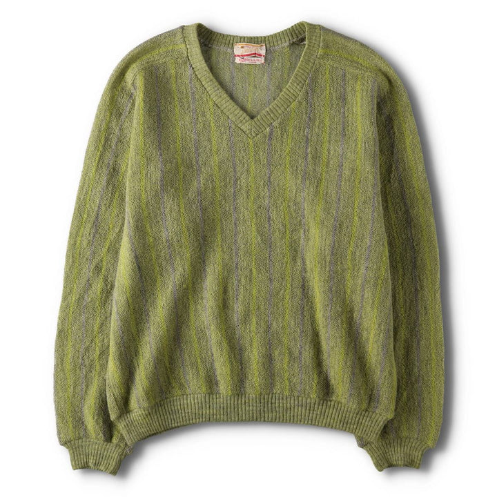60s-70'S Jantzen Stripe Pattern V-neck Mohair Knit Sweater Made in Canada Men's L Size Vintage /eva003487