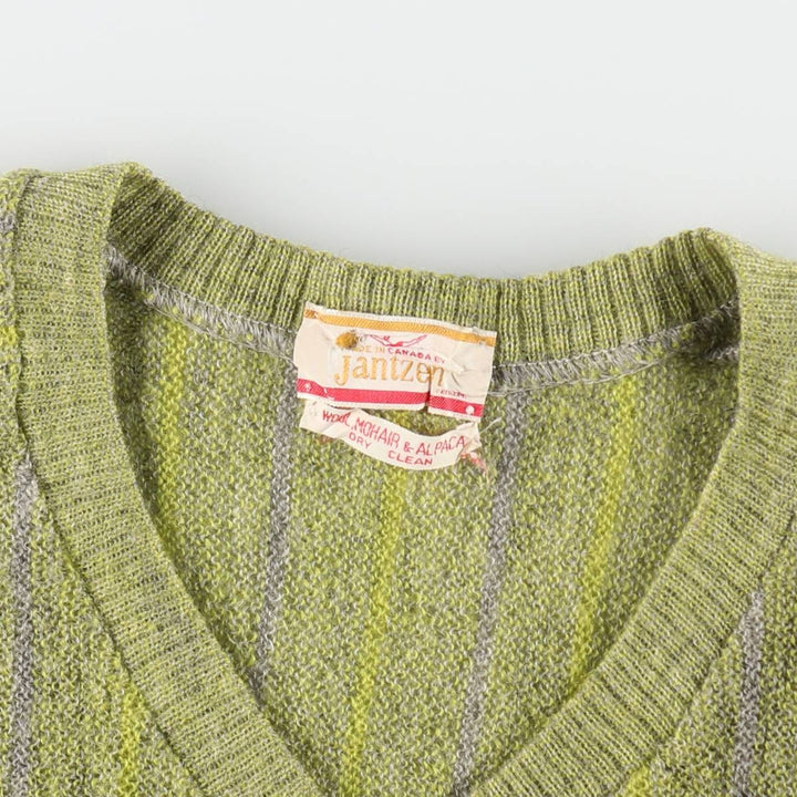 60s-70'S Jantzen Stripe Pattern V-neck Mohair Knit Sweater Made in Canada Men's L Size Vintage /eva003487