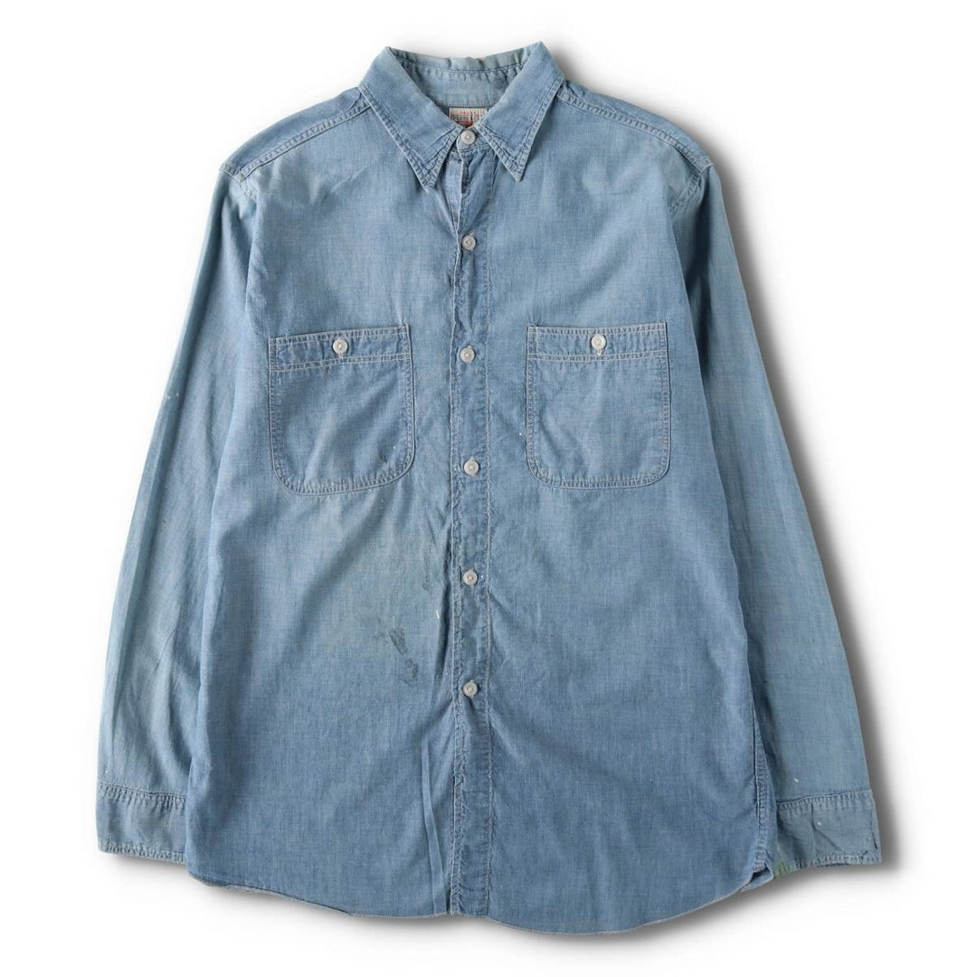 1950'S BLUE BELL PEPPERELL Long-Sleeve Chambray Shirt, Men's Size M (Equivalent), Vintage unclear Blue type light blue Vintage Second Hand