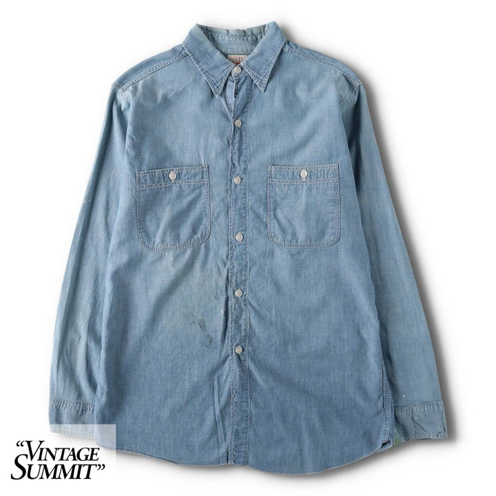 1950'S BLUE BELL PEPPERELL Long-Sleeve Chambray Shirt, Men's Size M (Equivalent), Vintage unclear Blue type light blue Vintage Second Hand