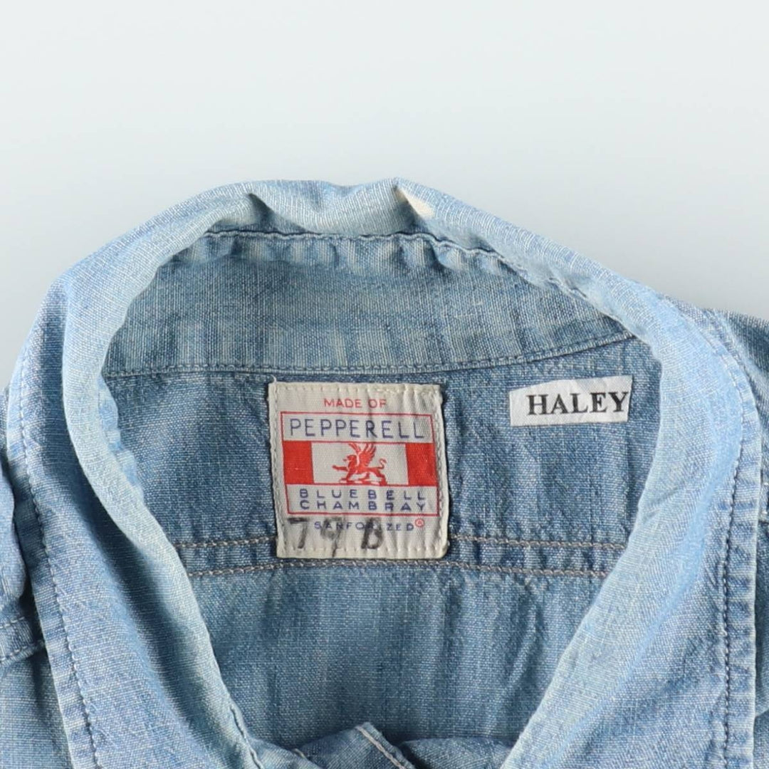 1950'S BLUE BELL PEPPERELL Long-Sleeve Chambray Shirt, Men's Size M (Equivalent), Vintage unclear Blue type light blue Vintage Second Hand