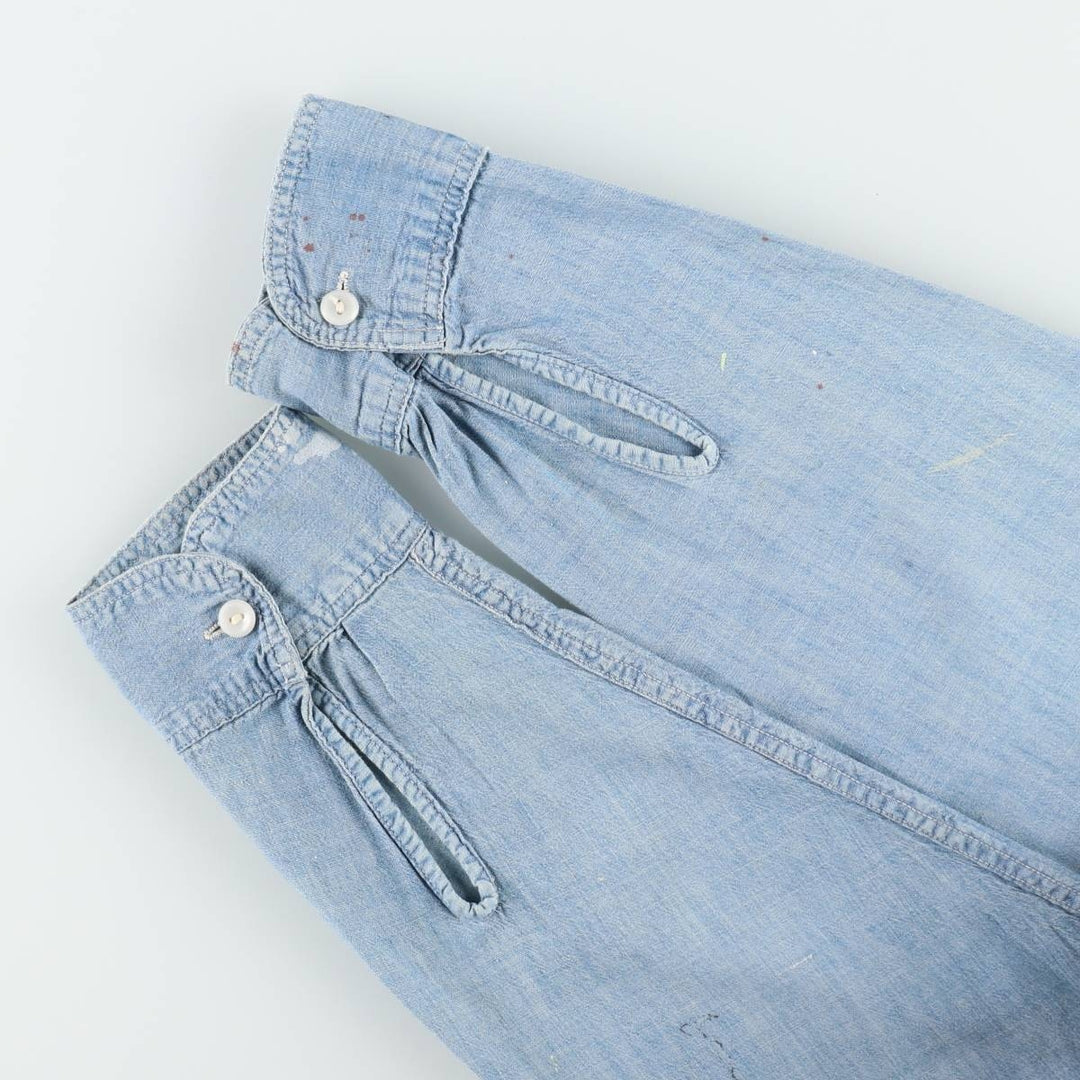 1950'S BLUE BELL PEPPERELL Long-Sleeve Chambray Shirt, Men's Size M (Equivalent), Vintage unclear Blue type light blue Vintage Second Hand