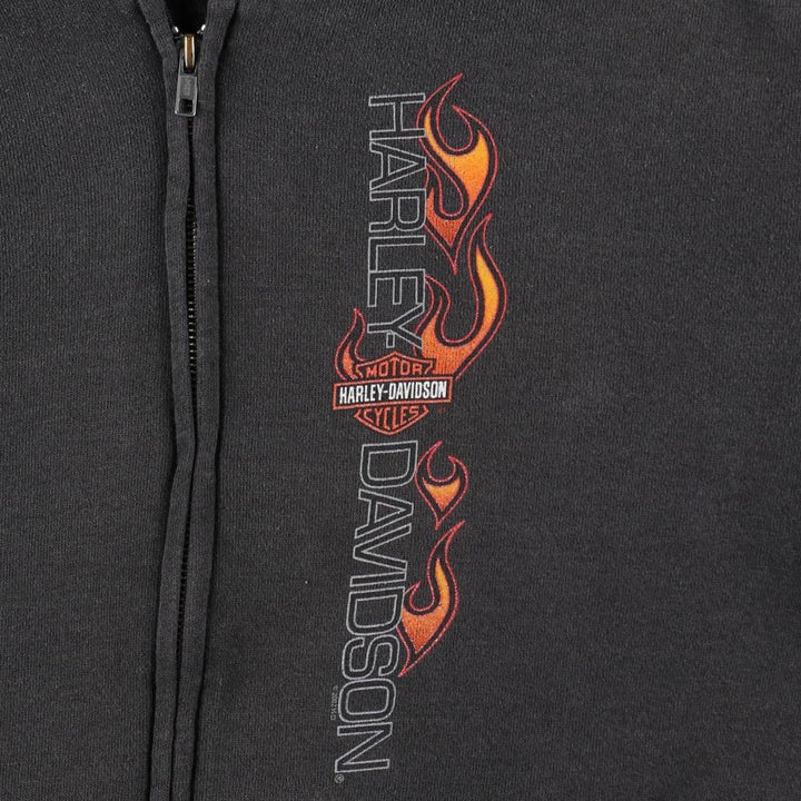 2000'S Harley-Davidson Fire Pattern Full-Zip Sweatshirt Hoodie (Men's Size L) cotton black type Vintage Second Hand